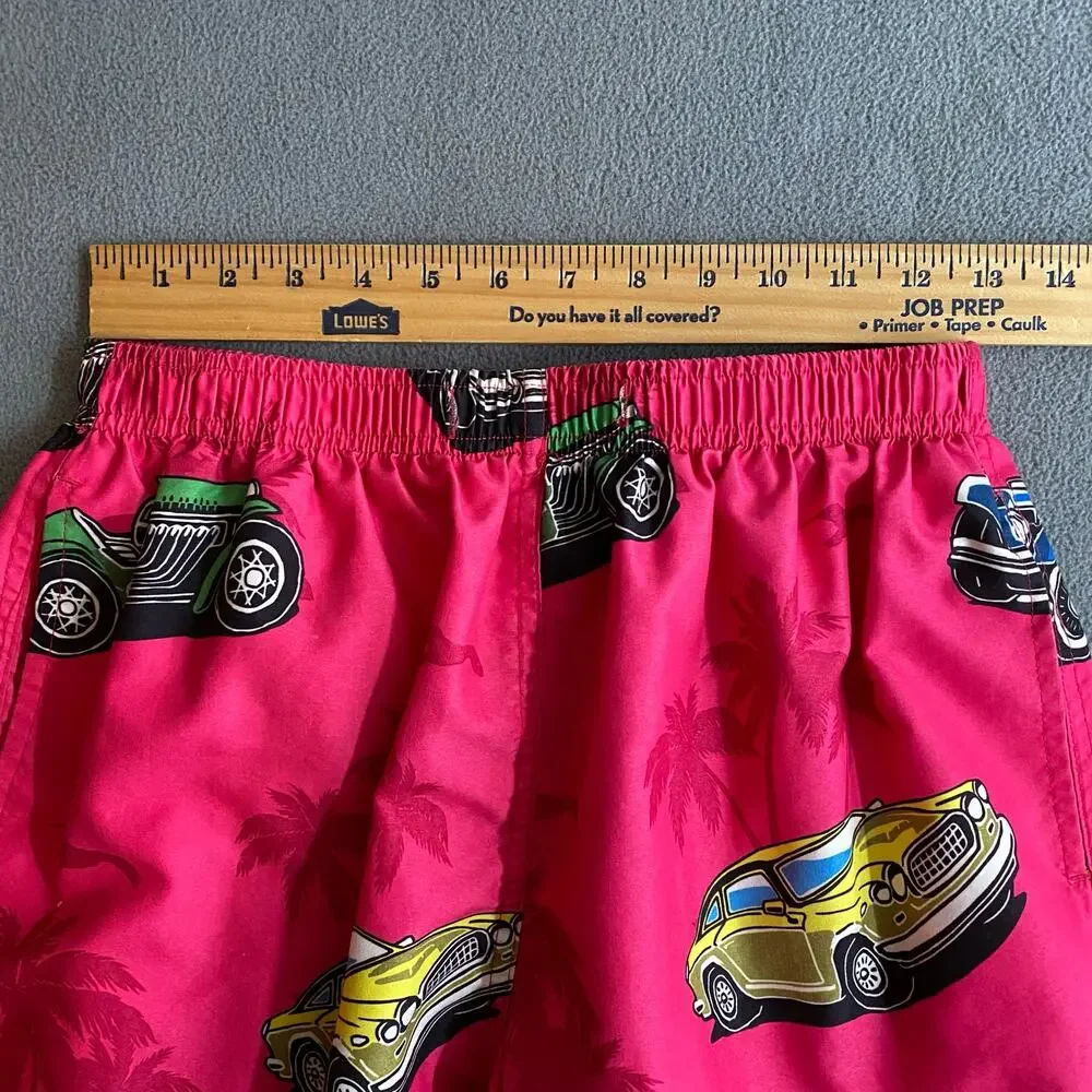 Uzzi Active Wear Shorts Mens‎ M Pink Graphic Swim Surf Beach Festival Cars Palm